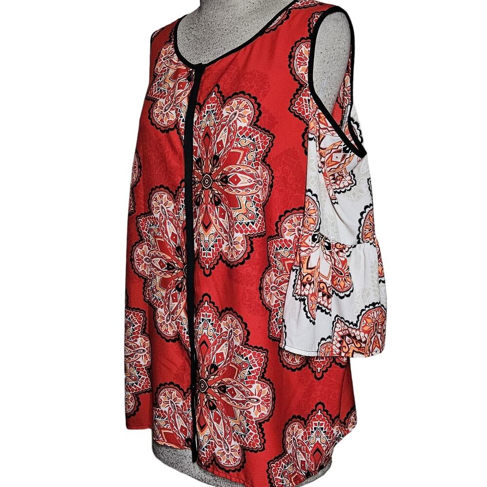 Chicos Red Open Shoulder Top Size Large
